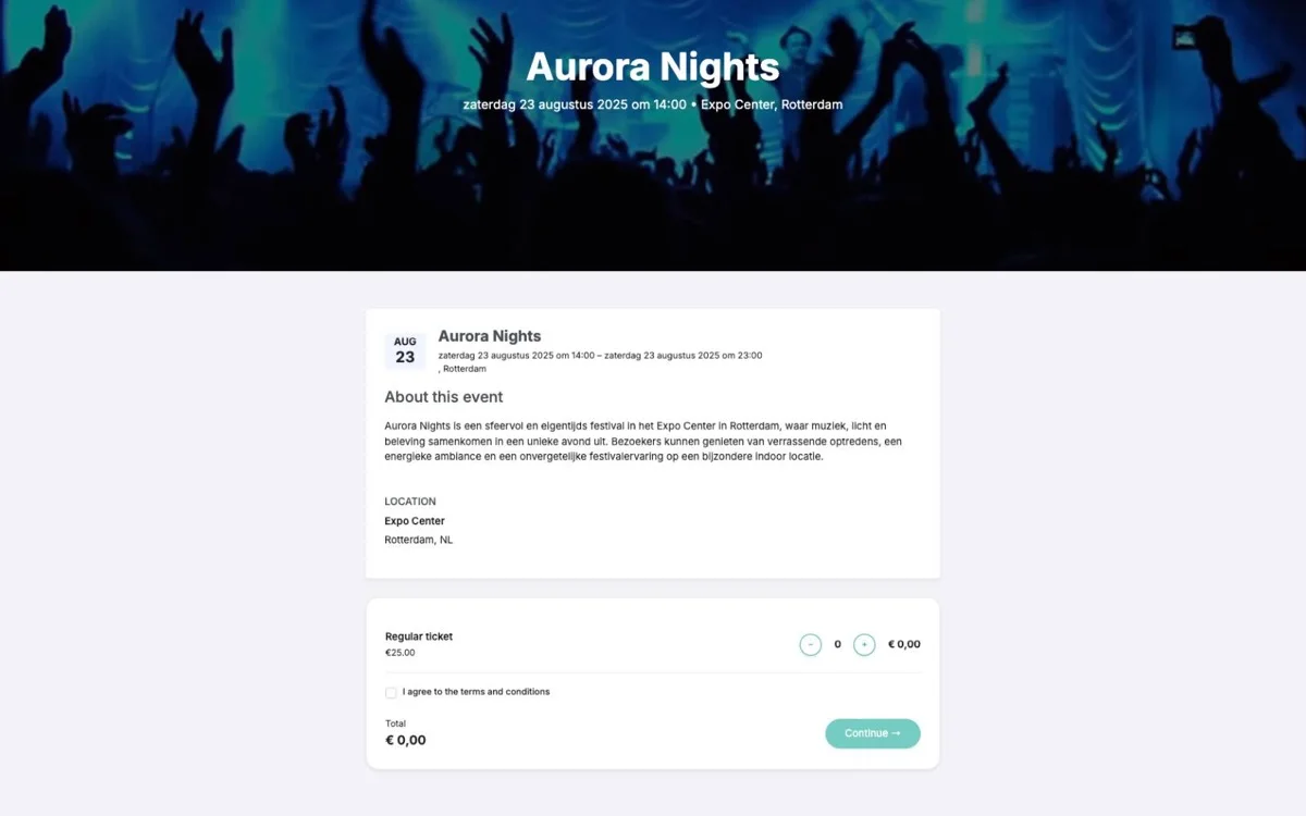 Voorbeeld van een online ticketshop voor evenementen